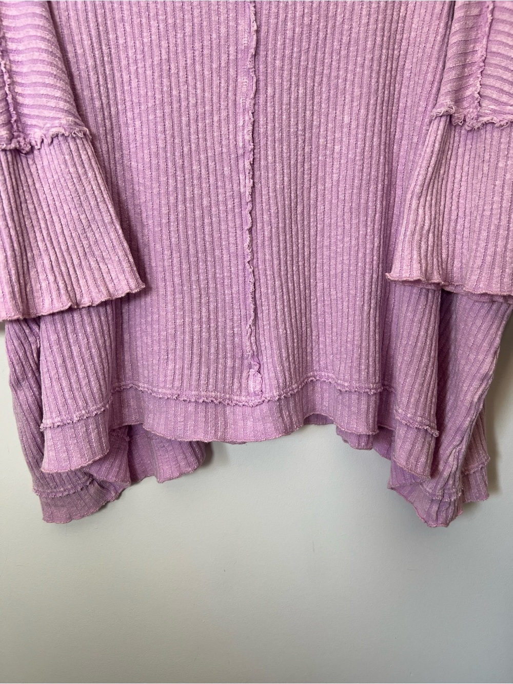 EASEL Ribbed V-Neck Oversized Short Sleeve Top Sunday Comfort Purple Pink - Picture 10 of 12